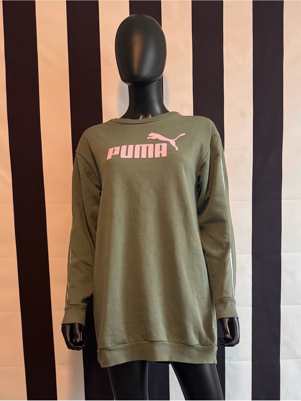 Puma Olive Green Sweatshirt with Pink Logo